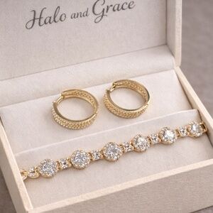 14k gold earrings and bracelet - Greek key design earrings and infinity bracelet